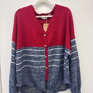 Umgee oversized Medium Red and Blue Striped Pullover